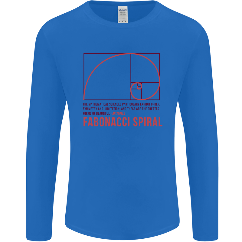 Fibonacci Spiral Mathematics Maths Science Mens Long Sleeve T-Shirt Royal Blue