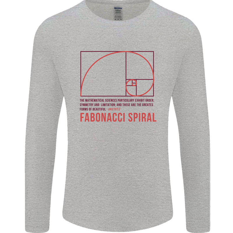 Fibonacci Spiral Mathematics Maths Science Mens Long Sleeve T-Shirt Sports Grey