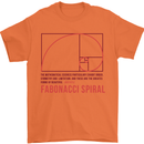Fibonacci Spiral Mathematics Maths Science Mens T-Shirt 100% Cotton Orange