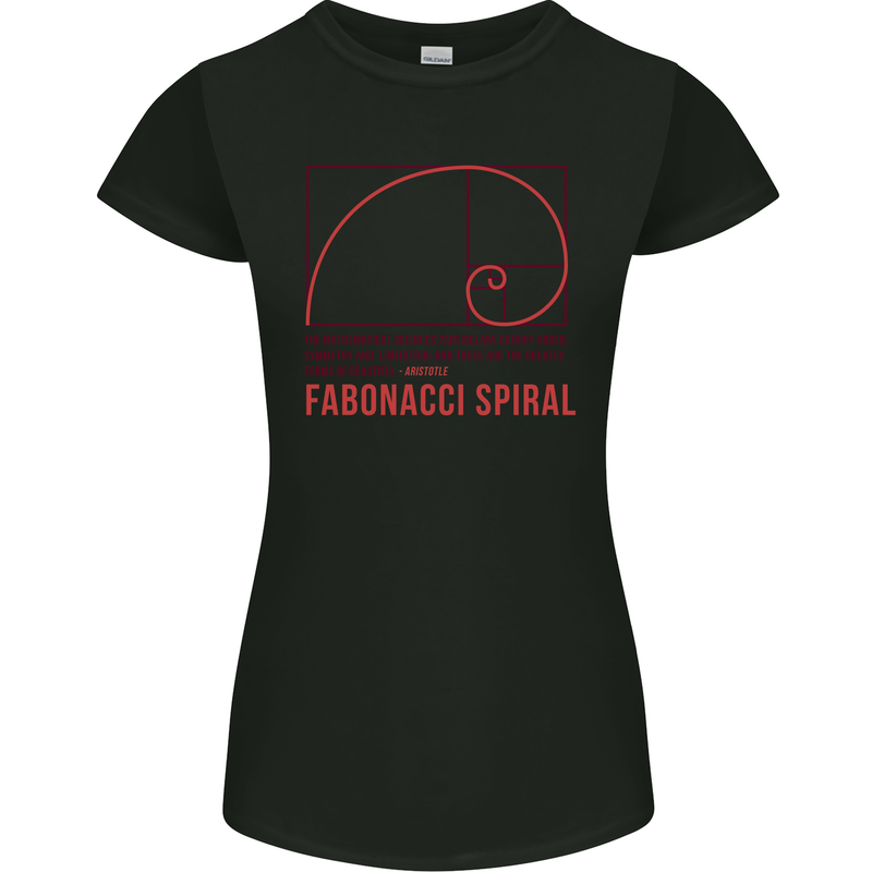 Fibonacci Spiral Mathematics Maths Science Womens Petite Cut T-Shirt Black
