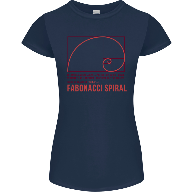 Fibonacci Spiral Mathematics Maths Science Womens Petite Cut T-Shirt Navy Blue