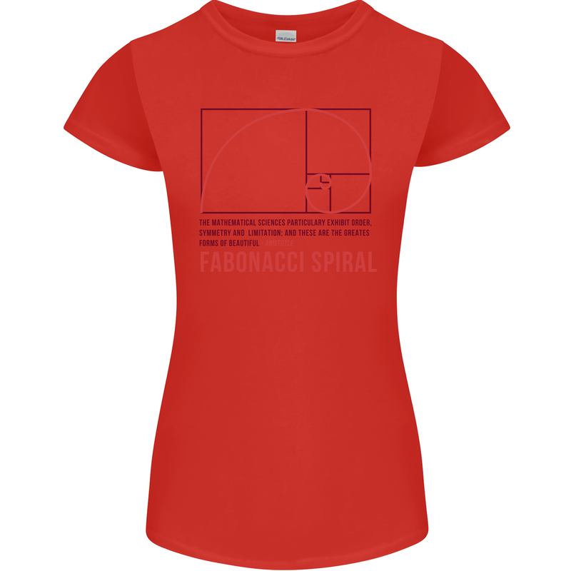 Fibonacci Spiral Mathematics Maths Science Womens Petite Cut T-Shirt Red