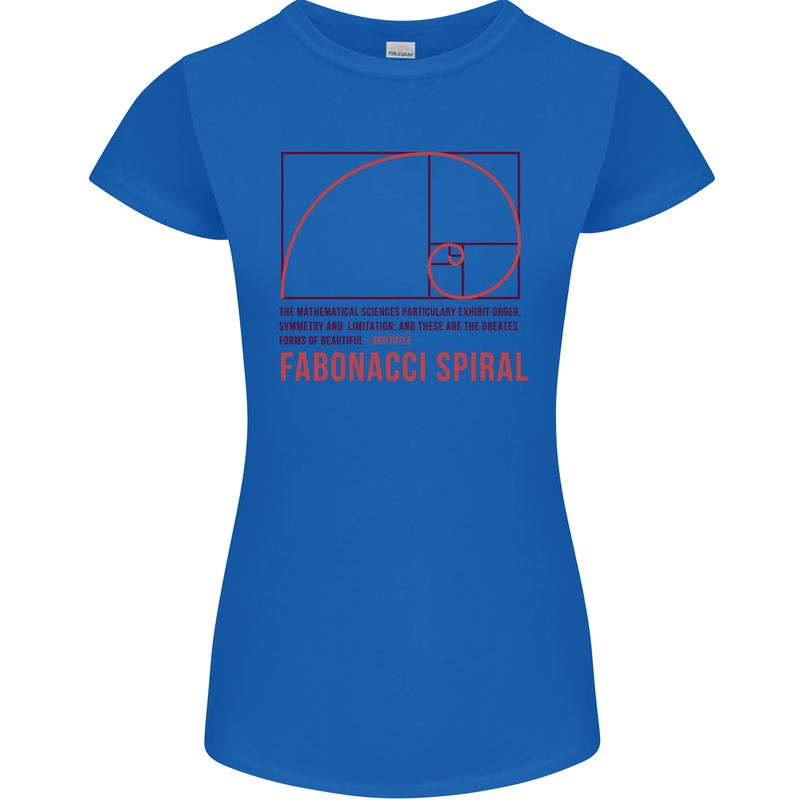 Fibonacci Spiral Mathematics Maths Science Womens Petite Cut T-Shirt Royal Blue
