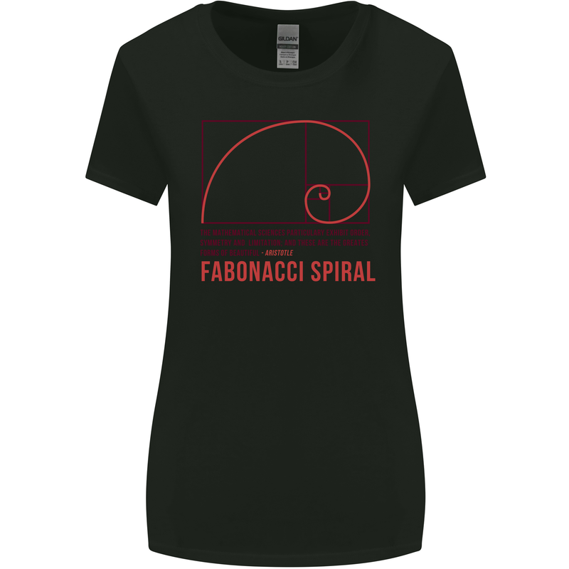 Fibonacci Spiral Mathematics Maths Science Womens Wider Cut T-Shirt Black