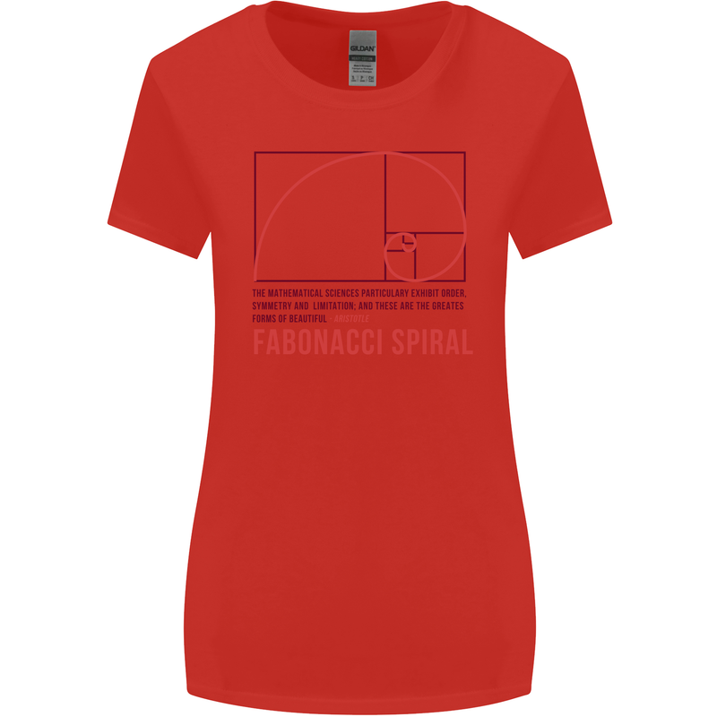 Fibonacci Spiral Mathematics Maths Science Womens Wider Cut T-Shirt Red