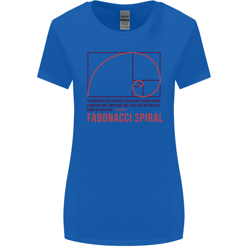 Fibonacci Spiral Mathematics Maths Science Womens Wider Cut T-Shirt Royal Blue