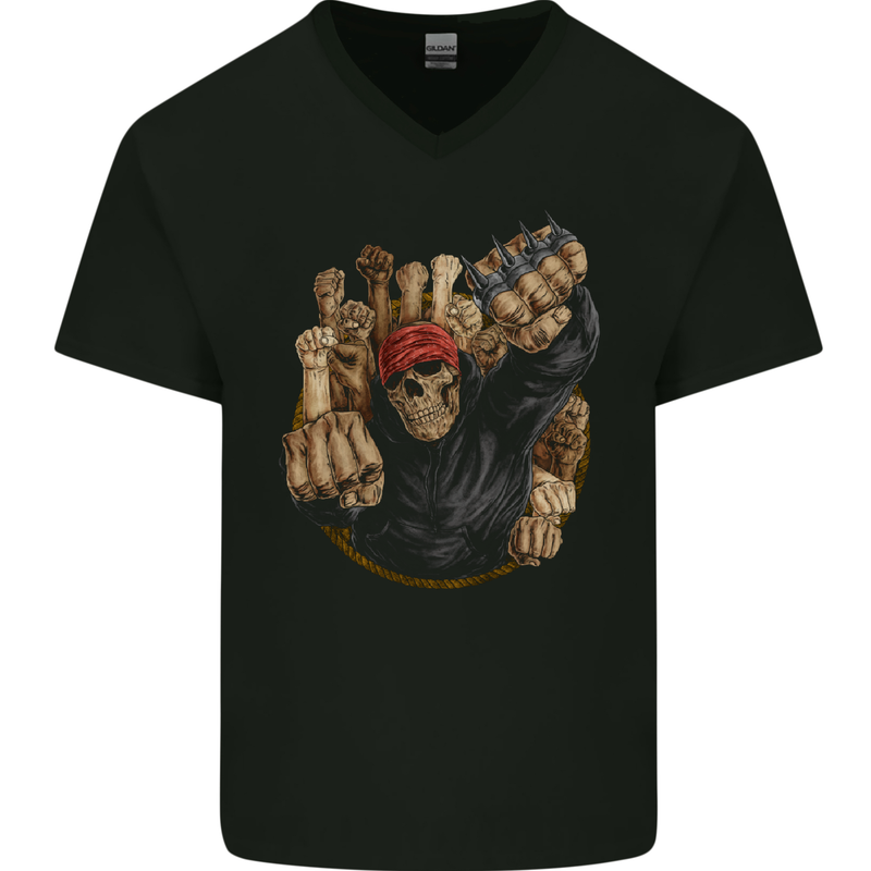 Fighting Spirit Revolution Anarchy Protest Mens V-Neck Cotton T-Shirt Black