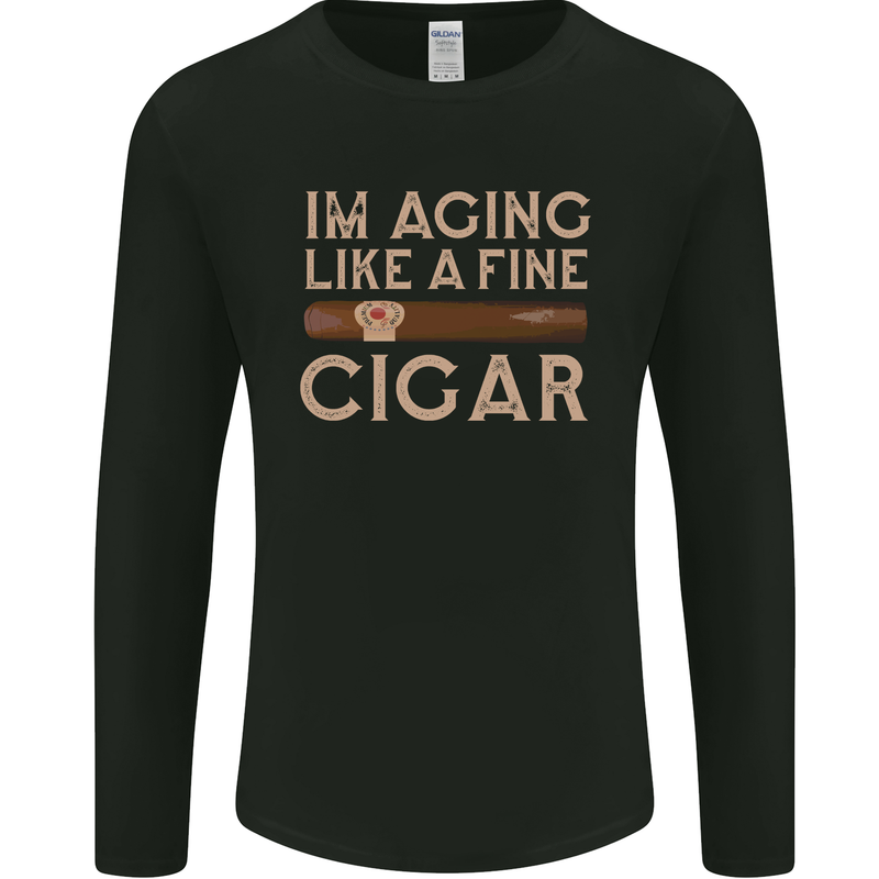 Fine Cigar Funny 40th 50th 60th 70th Birthday Mens Long Sleeve T-Shirt Black