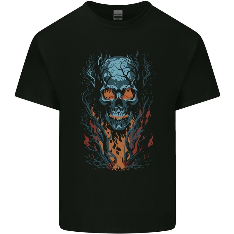 Fire From Hell Skull Kids T-Shirt Childrens Black