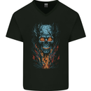 Fire From Hell Skull Mens V-Neck Cotton T-Shirt Black
