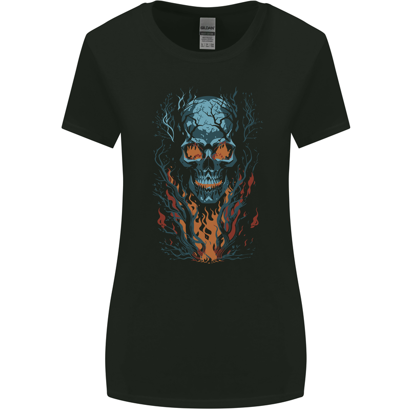 Fire From Hell Skull Womens Wider Cut T-Shirt Black