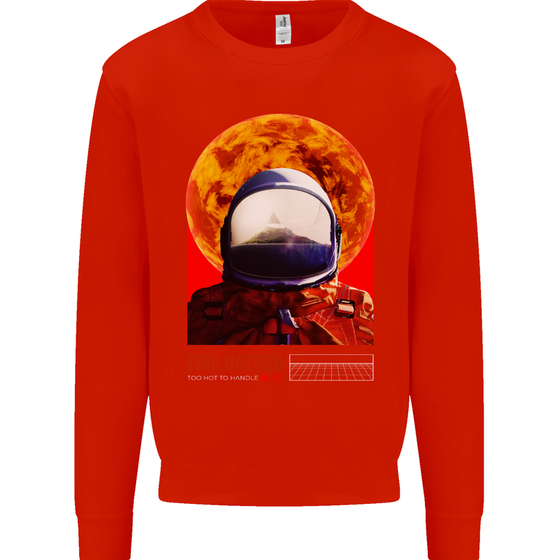 Fire Hazard Too Hot to Handle Astronaut Space Kids Sweatshirt Jumper Bright Red