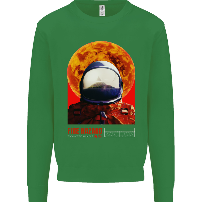 Fire Hazard Too Hot to Handle Astronaut Space Kids Sweatshirt Jumper Irish Green