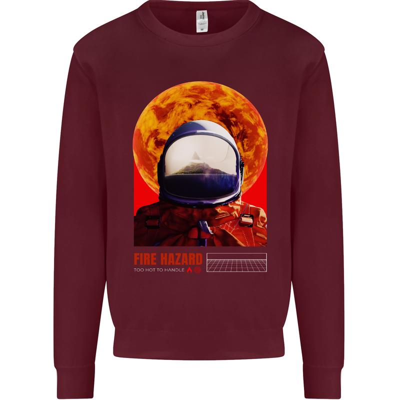 Fire Hazard Too Hot to Handle Astronaut Space Kids Sweatshirt Jumper Maroon