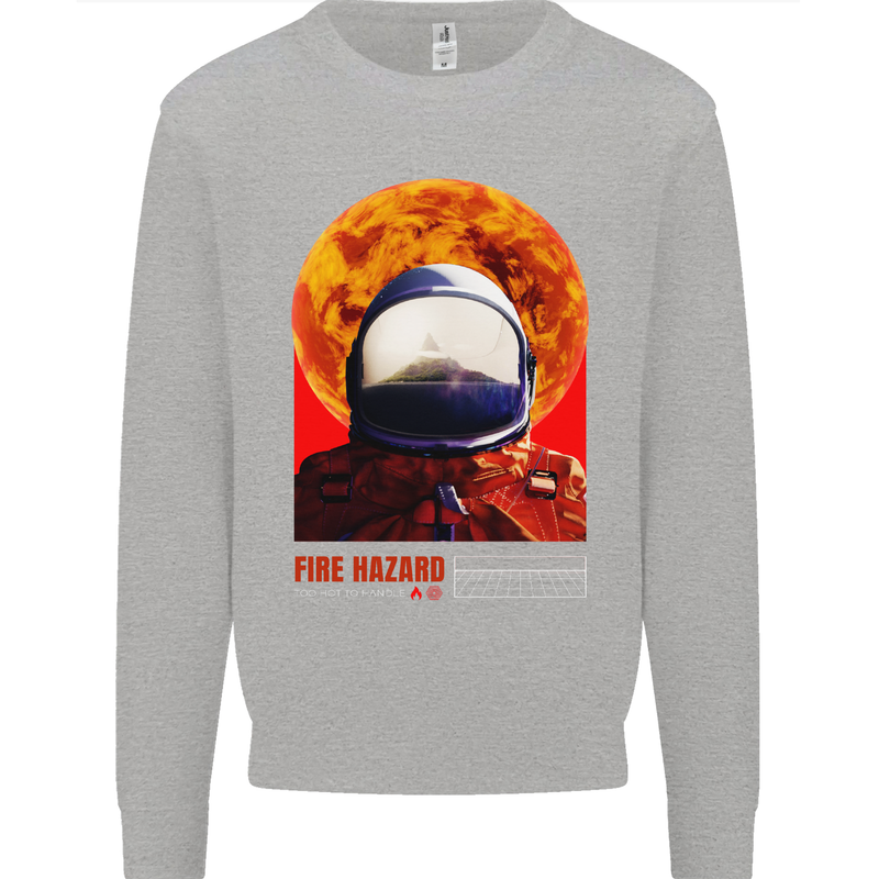 Fire Hazard Too Hot to Handle Astronaut Space Kids Sweatshirt Jumper Sports Grey