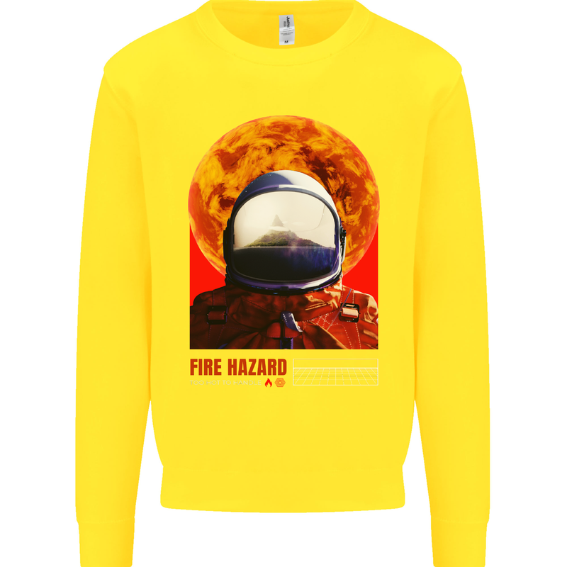 Fire Hazard Too Hot to Handle Astronaut Space Kids Sweatshirt Jumper Yellow