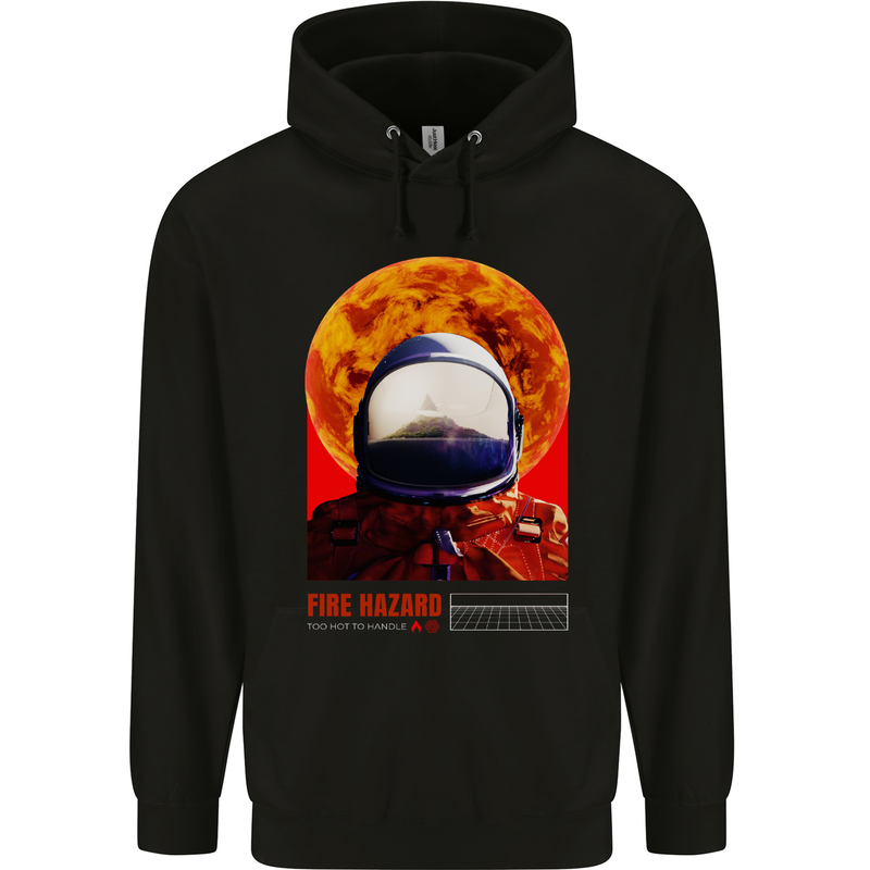 Fire Hazard Too Hot to Handle Astronaut Space Mens 80% Cotton Hoodie Black