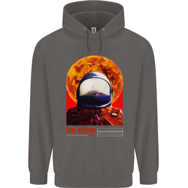 Fire Hazard Too Hot to Handle Astronaut Space Mens 80% Cotton Hoodie Charcoal