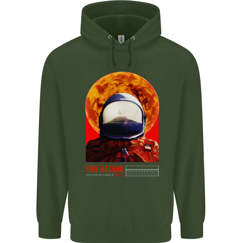 Fire Hazard Too Hot to Handle Astronaut Space Mens 80% Cotton Hoodie Forest Green