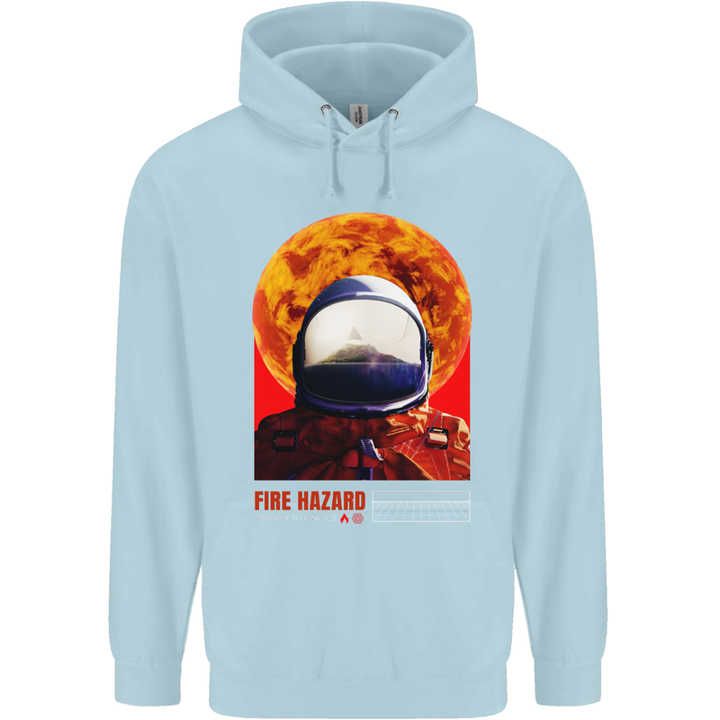 Fire Hazard Too Hot to Handle Astronaut Space Mens 80% Cotton Hoodie Light Blue