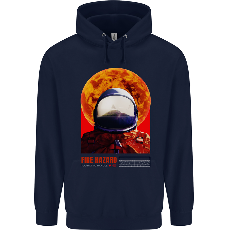 Fire Hazard Too Hot to Handle Astronaut Space Mens 80% Cotton Hoodie Navy Blue