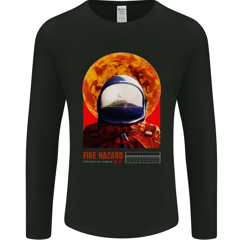 Fire Hazard Too Hot to Handle Astronaut Space Mens Long Sleeve T-Shirt Black