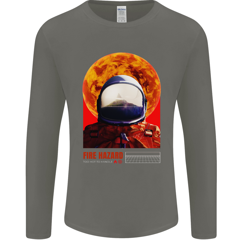 Fire Hazard Too Hot to Handle Astronaut Space Mens Long Sleeve T-Shirt Charcoal