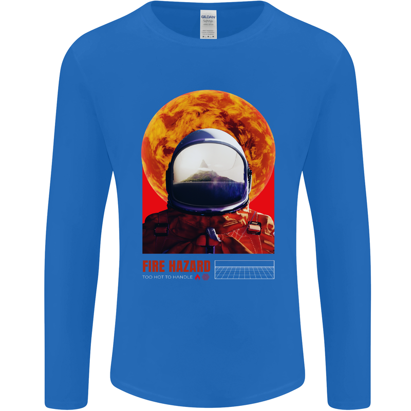 Fire Hazard Too Hot to Handle Astronaut Space Mens Long Sleeve T-Shirt Royal Blue