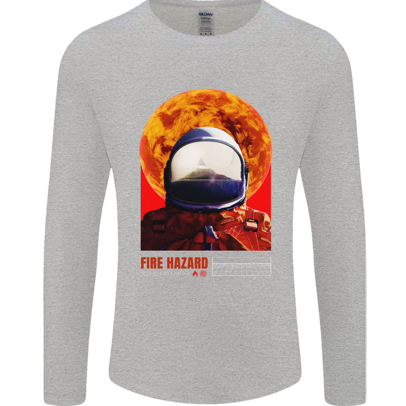 Fire Hazard Too Hot to Handle Astronaut Space Mens Long Sleeve T-Shirt Sports Grey