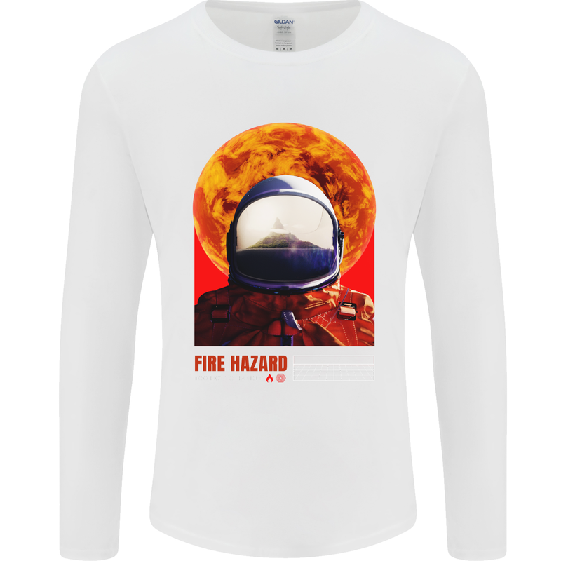 Fire Hazard Too Hot to Handle Astronaut Space Mens Long Sleeve T-Shirt White