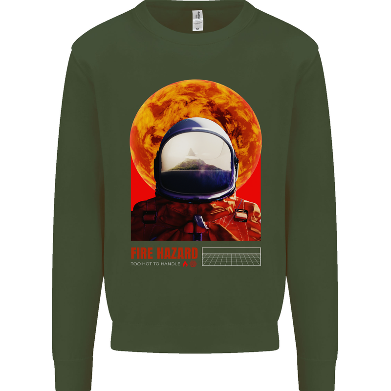 Fire Hazard Too Hot to Handle Astronaut Space Mens Sweatshirt Jumper Forest Green