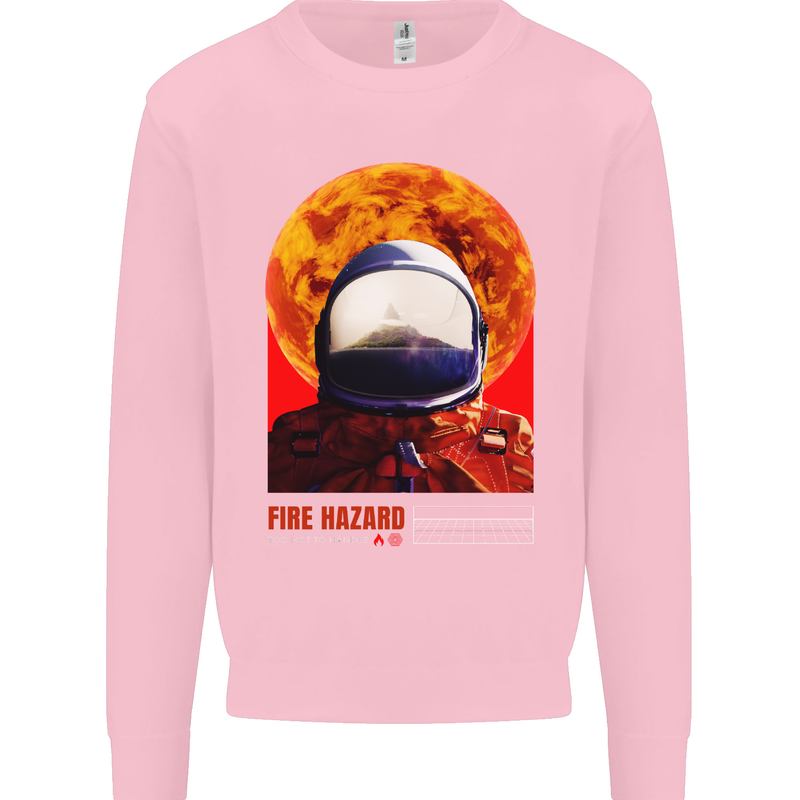 Fire Hazard Too Hot to Handle Astronaut Space Mens Sweatshirt Jumper Light Pink