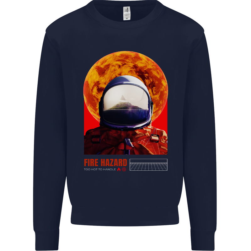 Fire Hazard Too Hot to Handle Astronaut Space Mens Sweatshirt Jumper Navy Blue