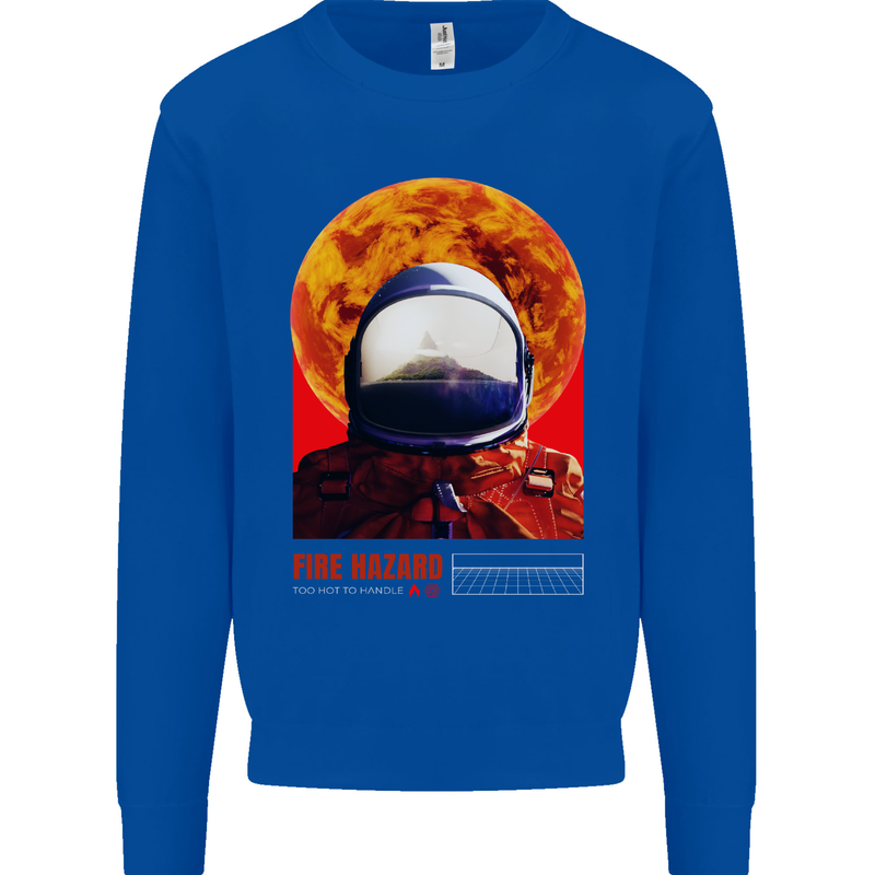 Fire Hazard Too Hot to Handle Astronaut Space Mens Sweatshirt Jumper Royal Blue