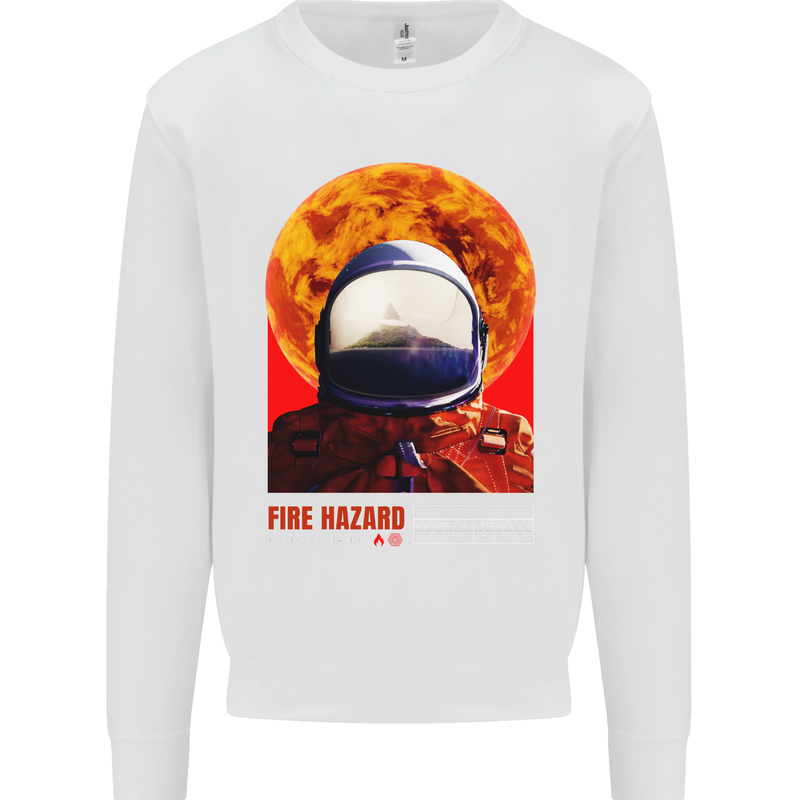 Fire Hazard Too Hot to Handle Astronaut Space Mens Sweatshirt Jumper White