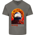 Fire Hazard Too Hot to Handle Astronaut Space Mens V-Neck Cotton T-Shirt Charcoal