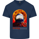 Fire Hazard Too Hot to Handle Astronaut Space Mens V-Neck Cotton T-Shirt Navy Blue