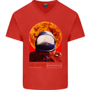 Fire Hazard Too Hot to Handle Astronaut Space Mens V-Neck Cotton T-Shirt Red