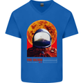 Fire Hazard Too Hot to Handle Astronaut Space Mens V-Neck Cotton T-Shirt Royal Blue