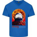 Fire Hazard Too Hot to Handle Astronaut Space Mens V-Neck Cotton T-Shirt Royal Blue
