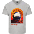 Fire Hazard Too Hot to Handle Astronaut Space Mens V-Neck Cotton T-Shirt Sports Grey