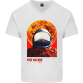 Fire Hazard Too Hot to Handle Astronaut Space Mens V-Neck Cotton T-Shirt White