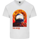Fire Hazard Too Hot to Handle Astronaut Space Mens V-Neck Cotton T-Shirt White