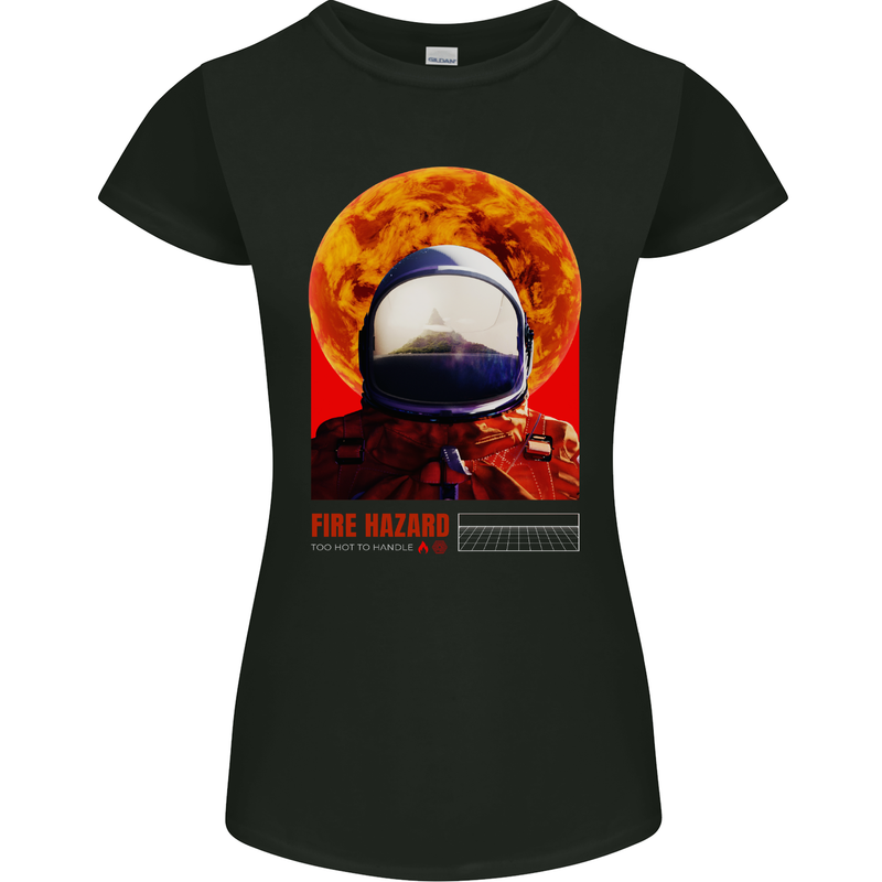 Fire Hazard Too Hot to Handle Astronaut Space Womens Petite Cut T-Shirt Black