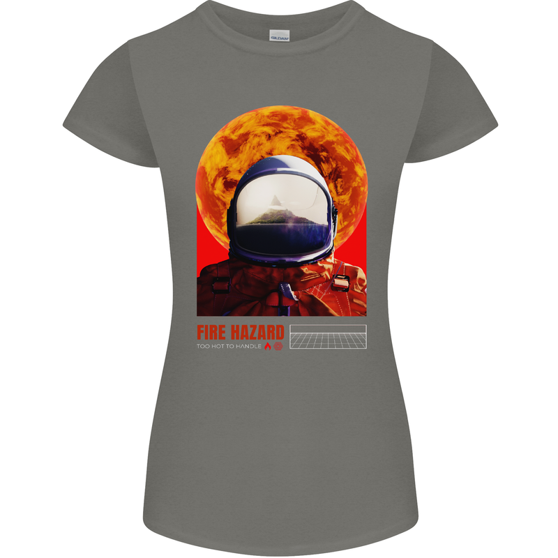 Fire Hazard Too Hot to Handle Astronaut Space Womens Petite Cut T-Shirt Charcoal