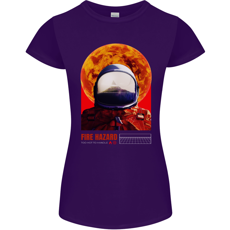 Fire Hazard Too Hot to Handle Astronaut Space Womens Petite Cut T-Shirt Purple