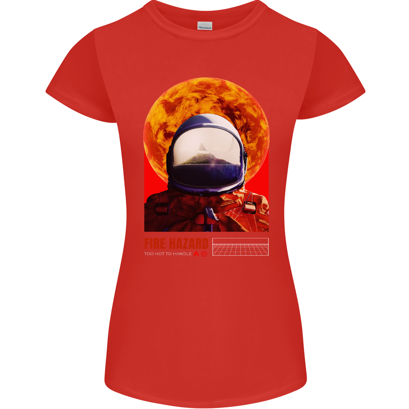 Fire Hazard Too Hot to Handle Astronaut Space Womens Petite Cut T-Shirt Red