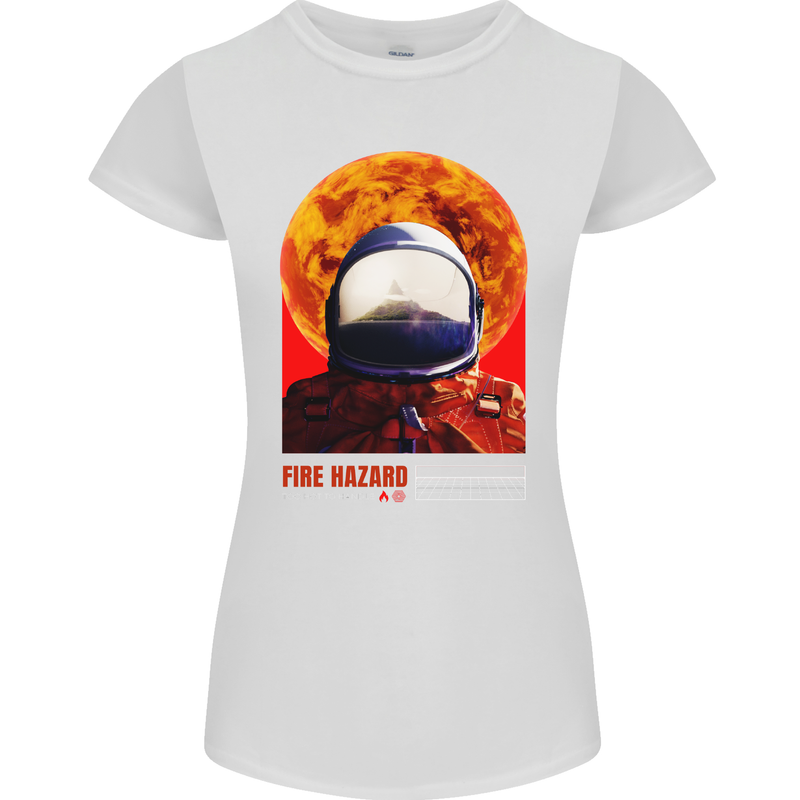 Fire Hazard Too Hot to Handle Astronaut Space Womens Petite Cut T-Shirt White