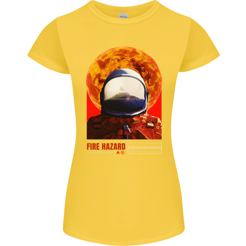 Fire Hazard Too Hot to Handle Astronaut Space Womens Petite Cut T-Shirt Yellow