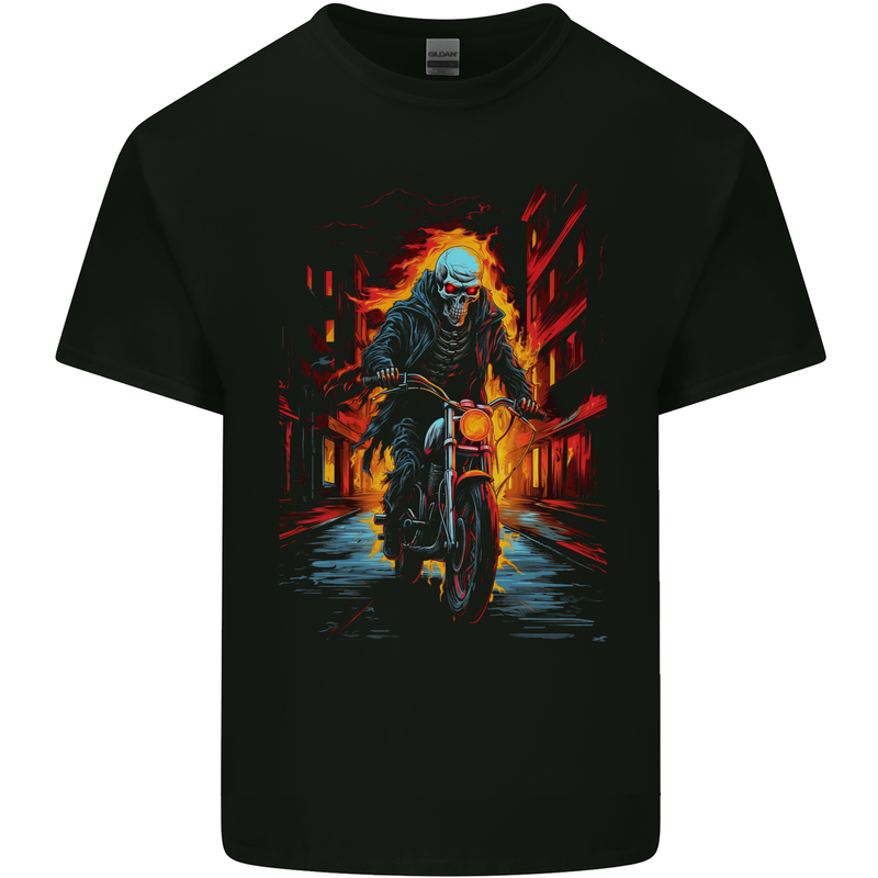 Fire Skull Rider Cafe Racer Motorcycle Biker Kids T-Shirt Childrens Black